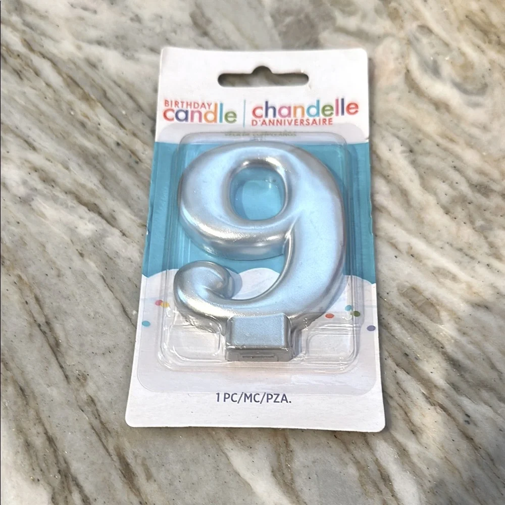 Silver Number 9 Birthday Candle - Metallic Celebration Cake Topper